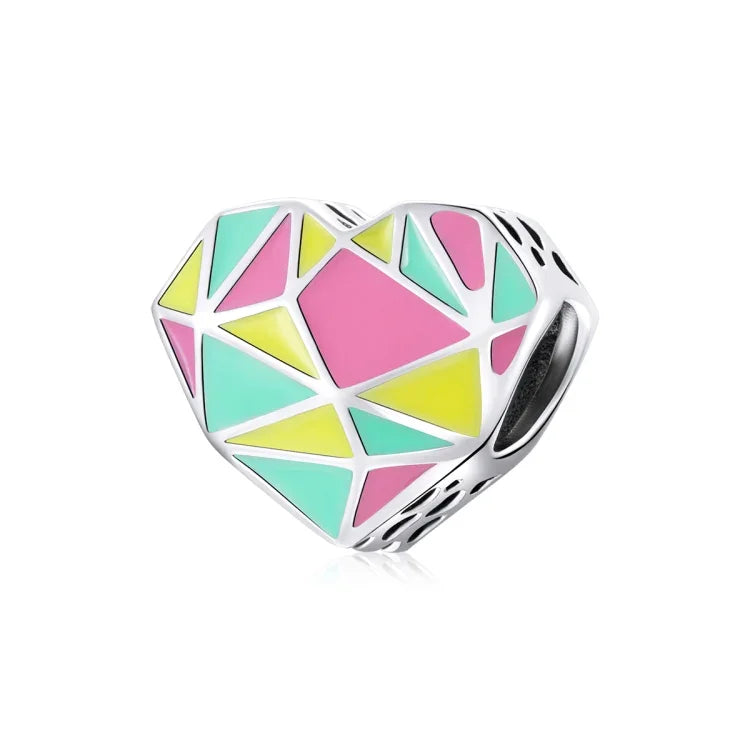 Hạt bạc S925 Sterling hình trái tim hình học phụ kiện vòng tay vòng cổ tự làm, Trái tim hình học
