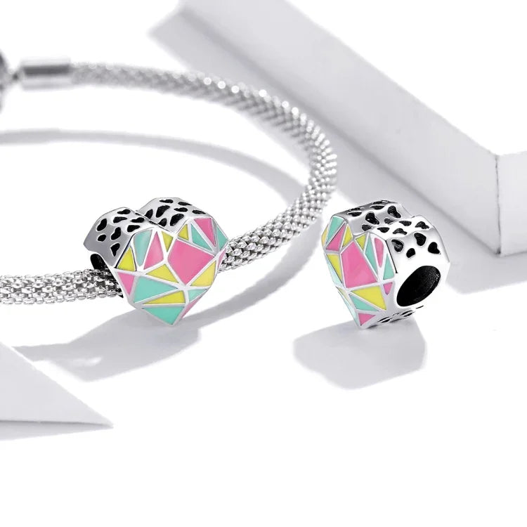 Hạt bạc S925 Sterling hình trái tim hình học phụ kiện vòng tay vòng cổ tự làm, Trái tim hình học