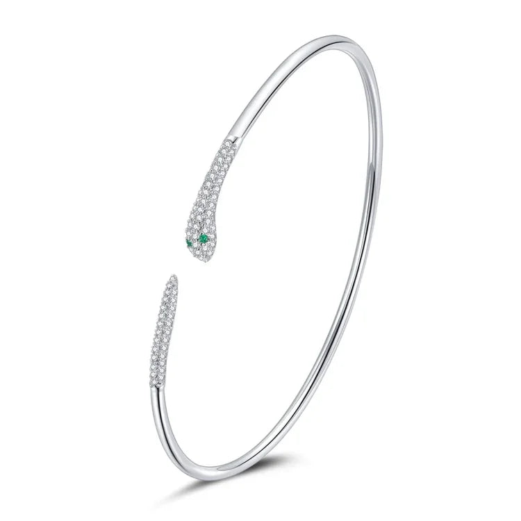Vòng tay mở hình rắn bằng bạc S925 cho nữ, trang sức hình rắn
