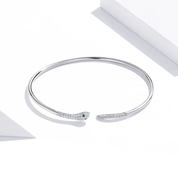 Vòng tay mở hình rắn bằng bạc S925 cho nữ, trang sức hình rắn