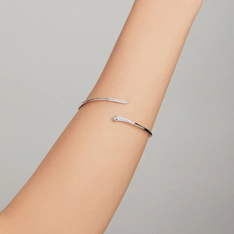 Vòng tay mở hình rắn bằng bạc S925 cho nữ, trang sức hình rắn