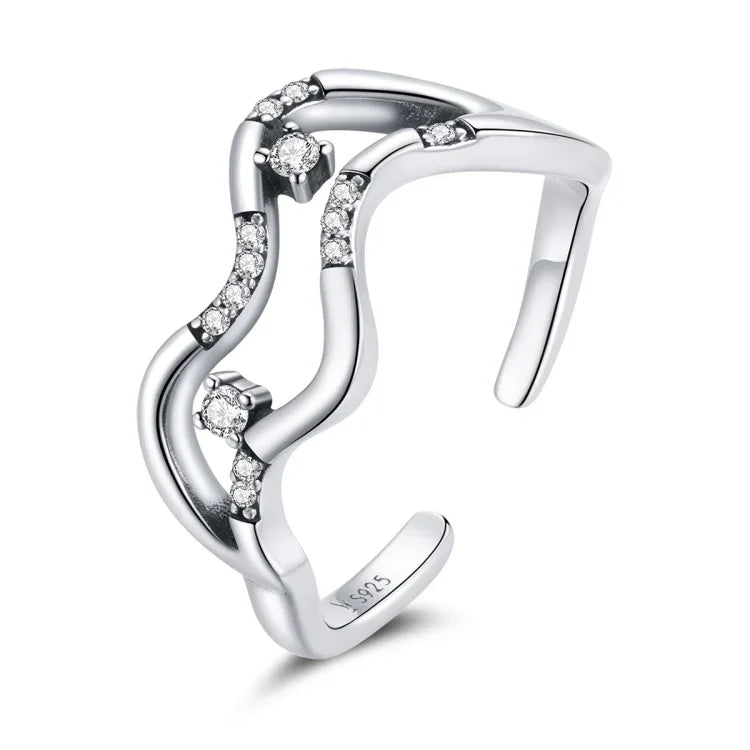 Nhẫn nữ bạc S925 Sterling hình dải ngân hà và sao mở, Dải ngân hà và sao