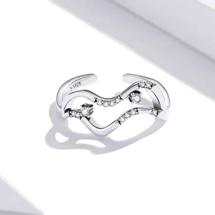 Nhẫn nữ bạc S925 Sterling hình dải ngân hà và sao mở, Dải ngân hà và sao