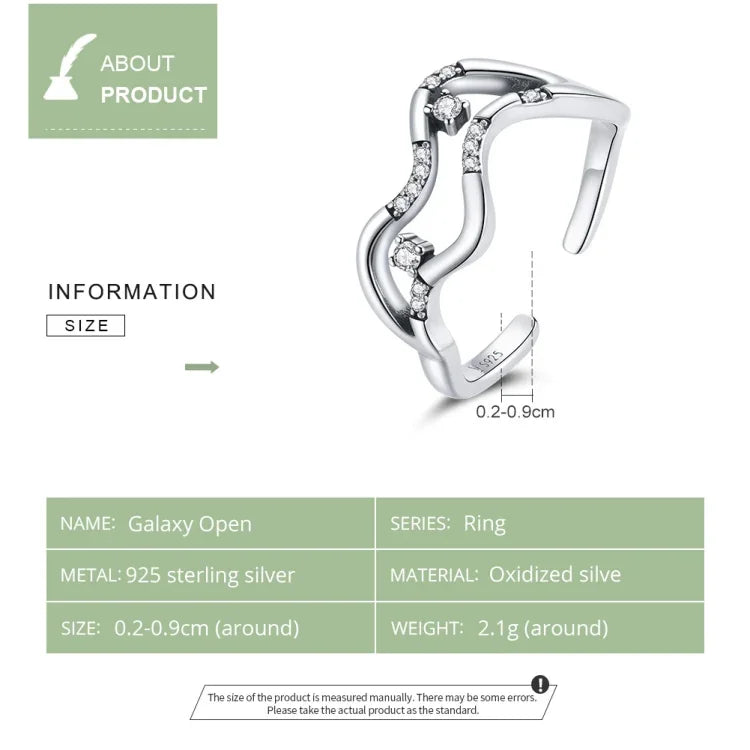 Nhẫn nữ bạc S925 Sterling hình dải ngân hà và sao mở, Dải ngân hà và sao