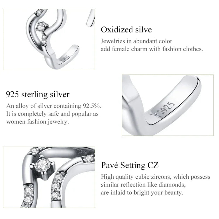 Nhẫn nữ bạc S925 Sterling hình dải ngân hà và sao mở, Dải ngân hà và sao