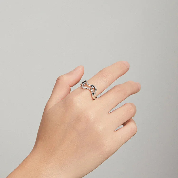 Nhẫn nữ bạc S925 Sterling hình dải ngân hà và sao mở, Dải ngân hà và sao