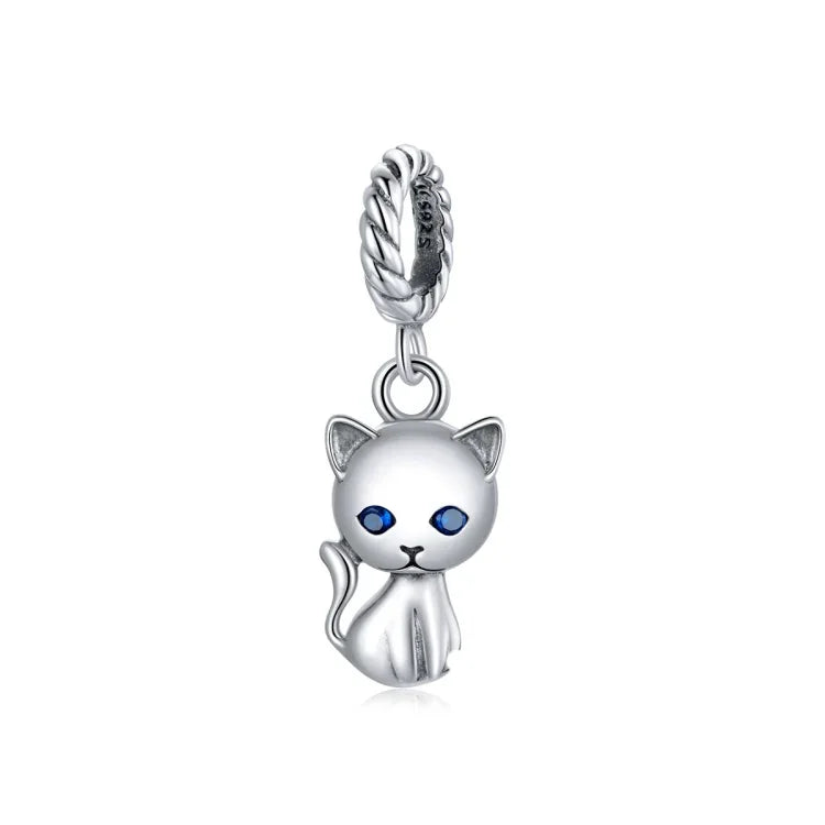 Mặt dây chuyền bạc S925 Sterling hình mèo dễ thương phụ kiện vòng tay vòng cổ tự làm, Mèo