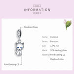 Mặt dây chuyền bạc S925 Sterling hình mèo dễ thương phụ kiện vòng tay vòng cổ tự làm, Mèo