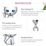 Mặt dây chuyền bạc S925 Sterling hình mèo dễ thương phụ kiện vòng tay vòng cổ tự làm, Mèo
