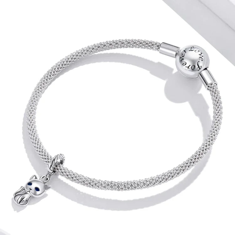 Mặt dây chuyền bạc S925 Sterling hình mèo dễ thương phụ kiện vòng tay vòng cổ tự làm, Mèo
