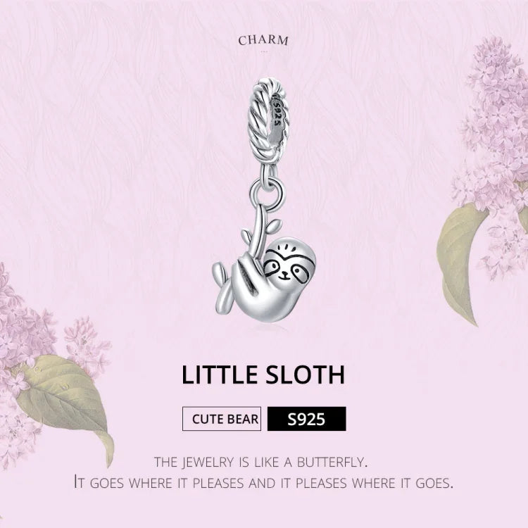 Mặt dây chuyền bạc S925 Sterling hình con lười nhỏ dễ thương phụ kiện vòng tay vòng cổ tự làm, Con lười nhỏ