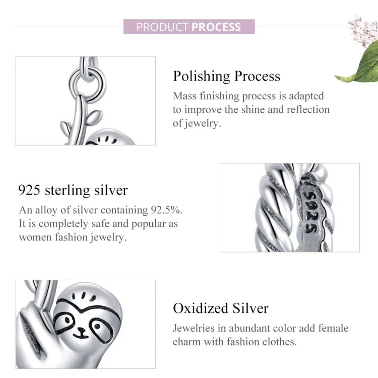 Mặt dây chuyền bạc S925 Sterling hình con lười nhỏ dễ thương phụ kiện vòng tay vòng cổ tự làm, Con lười nhỏ