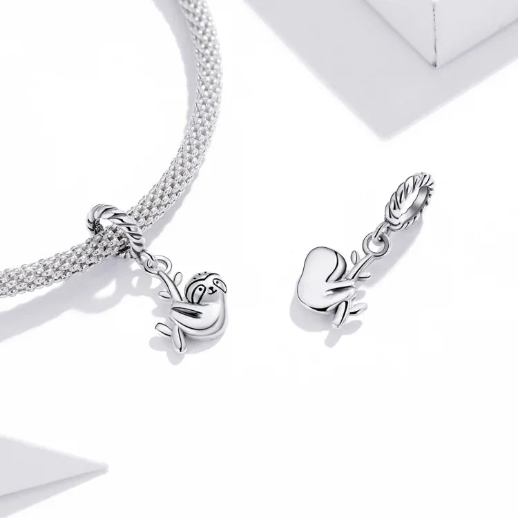 Mặt dây chuyền bạc S925 Sterling hình con lười nhỏ dễ thương phụ kiện vòng tay vòng cổ tự làm, Con lười nhỏ