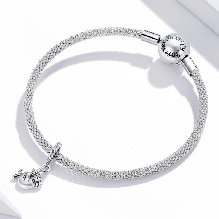 Mặt dây chuyền bạc S925 Sterling hình con lười nhỏ dễ thương phụ kiện vòng tay vòng cổ tự làm, Con lười nhỏ
