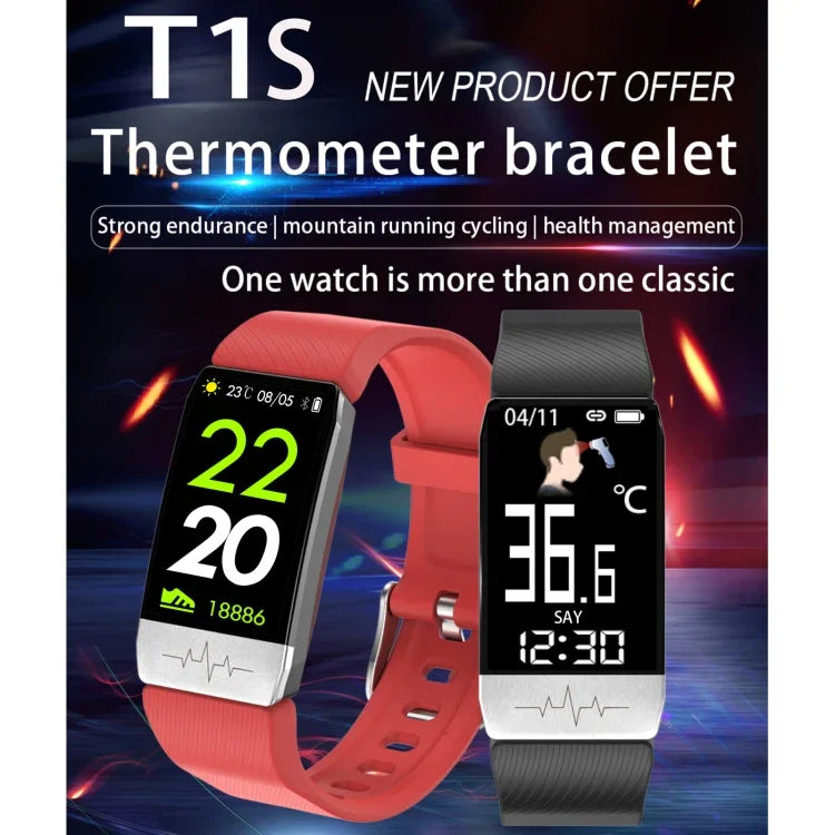 Vòng đeo tay thông minh T1S màn hình 1.14 inch chống nước IP67, Hỗ trợ theo dõi oxy trong máu / Theo dõi nhiệt độ cơ thể / Theo dõi nhịp tim