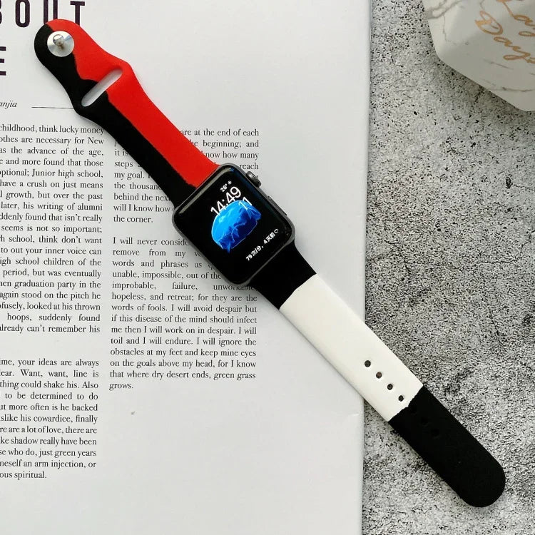 Dây đồng hồ thay thế silicone phối màu cho Apple Watch Series 6 & SE & 5 & 4 40mm / 3 & 2 & 1 38mm, Dành cho Apple Watch 40mm/38mm(Đen+Đỏ+Trắng), Dành cho Apple Watch 40mm/38mm(Đỏ+Trắng+Đen), Dành cho Apple Watch 40mm/38mm(Xanh nhạt+Xanh đậm+Vàng)