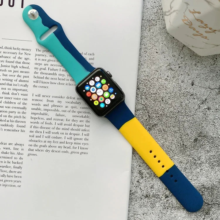 Dây đồng hồ thay thế silicone phối màu cho Apple Watch Series 6 & SE & 5 & 4 44mm / 3 & 2 & 1 42mm, Dành cho Apple Watch 44mm/42mm(Đen+Đỏ+Trắng), Dành cho Apple Watch 44mm/42mm(Xanh nhạt+Xanh đậm+Vàng)