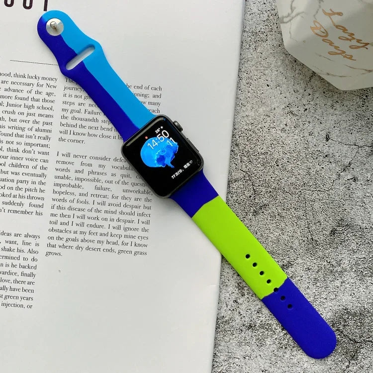 Dây đồng hồ thay thế silicone phối màu cho Apple Watch Series 6 & SE & 5 & 4 44mm / 3 & 2 & 1 42mm, Dành cho Apple Watch 44mm/42mm(Đen+Đỏ+Trắng), Dành cho Apple Watch 44mm/42mm(Xanh nhạt+Xanh đậm+Vàng)