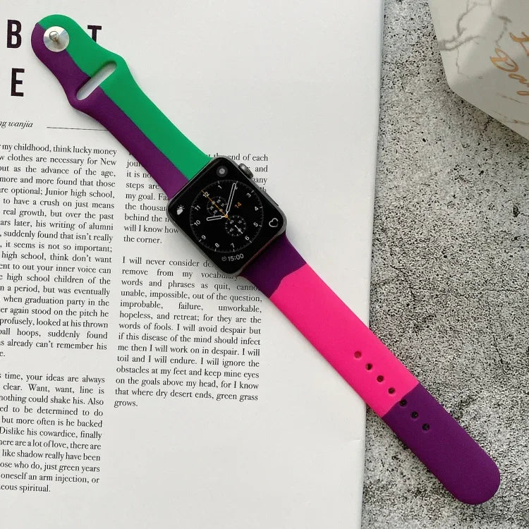 Dây đồng hồ thay thế silicone phối màu cho Apple Watch Series 6 & SE & 5 & 4 44mm / 3 & 2 & 1 42mm, Dành cho Apple Watch 44mm/42mm(Đen+Đỏ+Trắng), Dành cho Apple Watch 44mm/42mm(Xanh nhạt+Xanh đậm+Vàng)