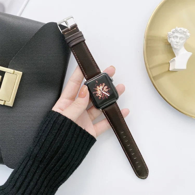 Dây đồng hồ thay thế da họa tiết Crazy Horse + họa tiết phẳng cho Apple Watch Series 6 & SE & 5 & 4 40mm / 3 & 2 & 1 38mm, Dành cho Apple Watch Series 7 41mm / 6 & SE & 5 & 4 40mm / 3 & 2 & 1 38mm