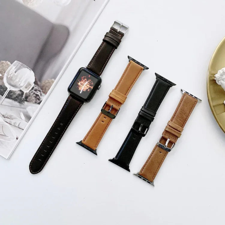 Dây đồng hồ thay thế da họa tiết Crazy Horse + họa tiết phẳng cho Apple Watch Series 6 & SE & 5 & 4 40mm / 3 & 2 & 1 38mm, Dành cho Apple Watch Series 7 41mm / 6 & SE & 5 & 4 40mm / 3 & 2 & 1 38mm