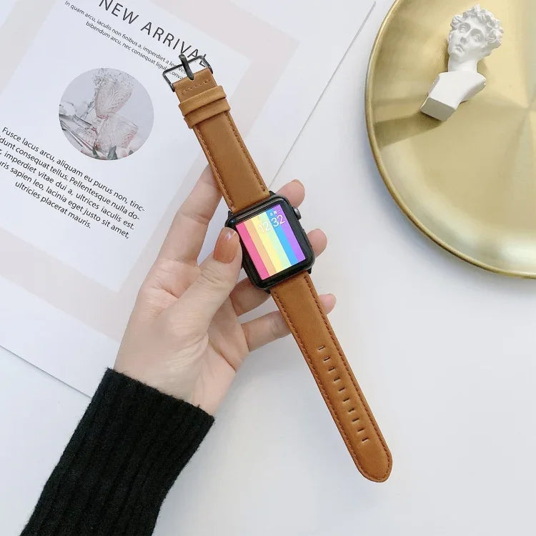 Dây đồng hồ thay thế da họa tiết Crazy Horse + họa tiết phẳng cho Apple Watch Series 6 & SE & 5 & 4 40mm / 3 & 2 & 1 38mm, Dành cho Apple Watch Series 7 41mm / 6 & SE & 5 & 4 40mm / 3 & 2 & 1 38mm