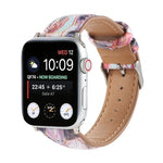 Dây đồng hồ da in họa tiết phong cách dân tộc cẩm thạch cho Apple Watch Series 6 & SE &, 5 & 4 44mm / 3 & 2 & 1 42mm, 5 & 4 40mm / 3 & 2 & 1 38mm