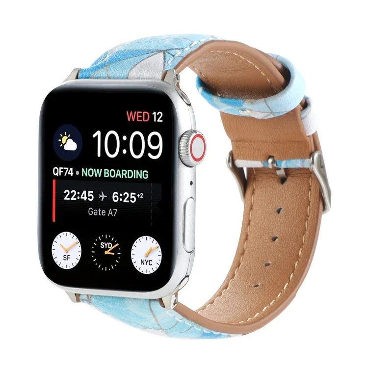 Dây đồng hồ da in họa tiết phong cách dân tộc cẩm thạch cho Apple Watch Series 6 & SE &, 5 & 4 44mm / 3 & 2 & 1 42mm, 5 & 4 40mm / 3 & 2 & 1 38mm