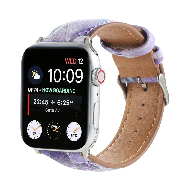 Dây đồng hồ da in họa tiết phong cách dân tộc cẩm thạch cho Apple Watch Series 6 & SE &, 5 & 4 44mm / 3 & 2 & 1 42mm, 5 & 4 40mm / 3 & 2 & 1 38mm