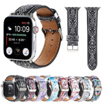Dây đồng hồ da in họa tiết phong cách dân tộc cẩm thạch cho Apple Watch Series 6 & SE &, 5 & 4 44mm / 3 & 2 & 1 42mm, 5 & 4 40mm / 3 & 2 & 1 38mm