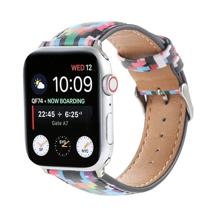 Dây đồng hồ da in họa tiết phong cách dân tộc cẩm thạch cho Apple Watch Series 6 & SE &, 5 & 4 44mm / 3 & 2 & 1 42mm, 5 & 4 40mm / 3 & 2 & 1 38mm