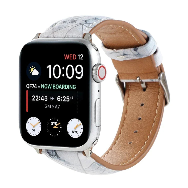 Dây đồng hồ da in họa tiết phong cách dân tộc cẩm thạch cho Apple Watch Series 6 & SE &, 5 & 4 44mm / 3 & 2 & 1 42mm, 5 & 4 40mm / 3 & 2 & 1 38mm