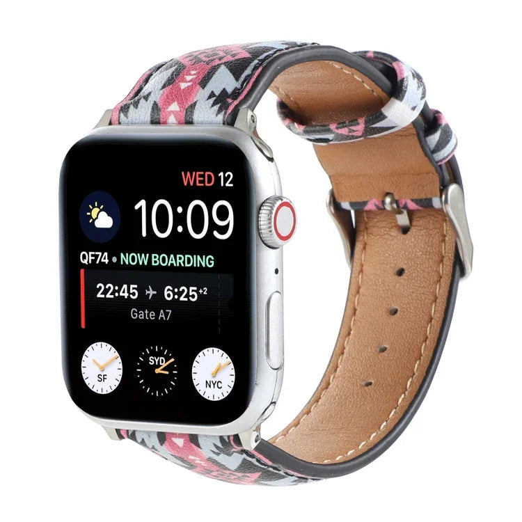 Dây đồng hồ da in họa tiết phong cách dân tộc cẩm thạch cho Apple Watch Series 6 & SE &, 5 & 4 44mm / 3 & 2 & 1 42mm, 5 & 4 40mm / 3 & 2 & 1 38mm