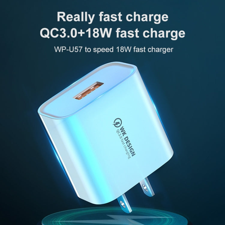 WK WP-U57 Sạc nhanh tối đa 18W QC3.0 + cáp dữ liệu USB sang Micro USB, phích cắm US, phích cắm EU