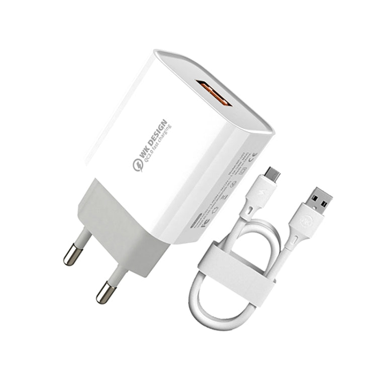 WK WP-U57 Sạc nhanh tối đa 18W QC3.0 + cáp dữ liệu USB sang Micro USB, phích cắm US, phích cắm EU