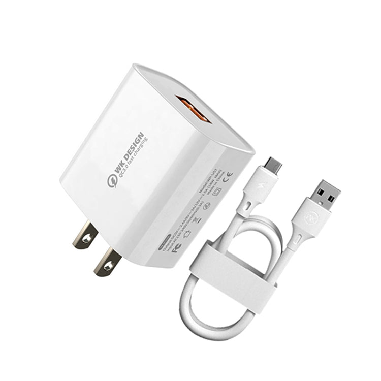 WK WP-U57 Sạc nhanh tối đa 18W QC3.0 + cáp dữ liệu USB sang 8 Pin, phích cắm US, phích cắm EU