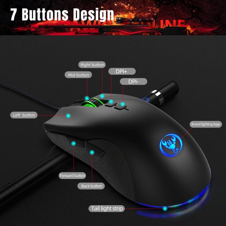 Chuột chơi game có dây cơ học HXSJ A883 7 phím 6400DPI ánh sáng RGB