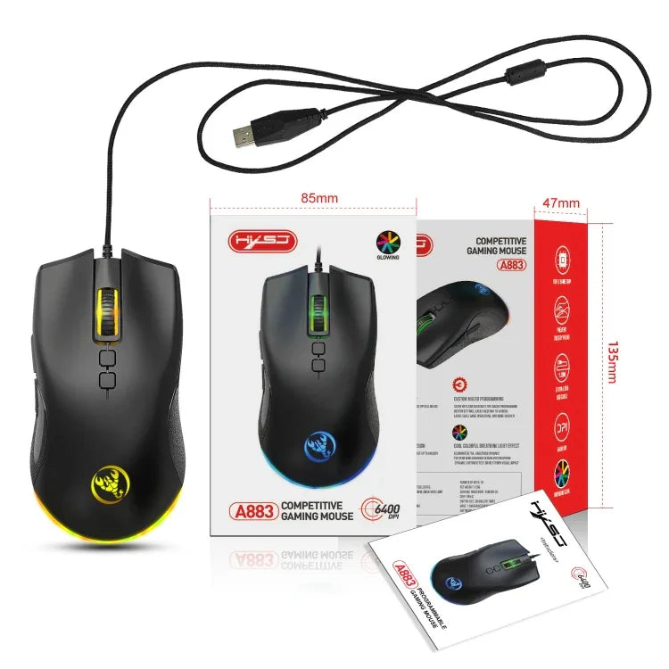 Chuột chơi game có dây cơ học HXSJ A883 7 phím 6400DPI ánh sáng RGB