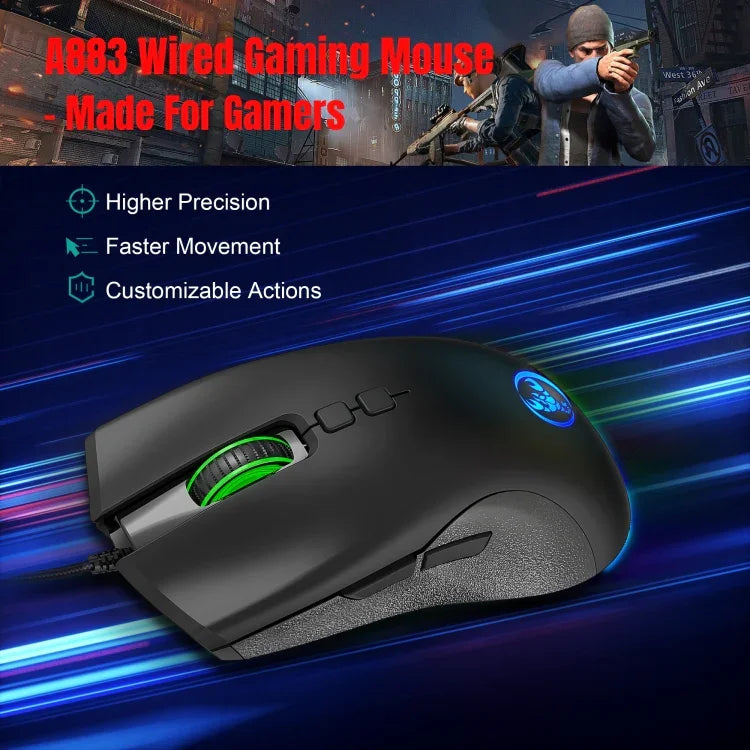Chuột chơi game có dây cơ học HXSJ A883 7 phím 6400DPI ánh sáng RGB