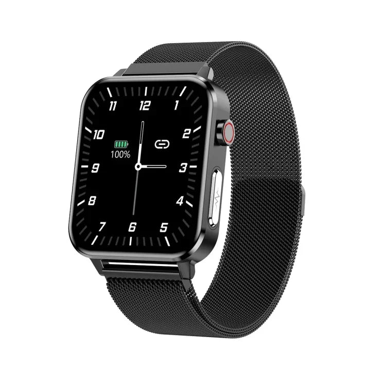 Đồng hồ thông minh màn hình màu TFT 1.7 inch E86 chống nước IP68, Hỗ trợ theo dõi oxy trong máu / Theo dõi nhiệt độ cơ thể / Chẩn đoán y tế AI, Kiểu: Dây đeo thép, Dây đeo thép (Đen)