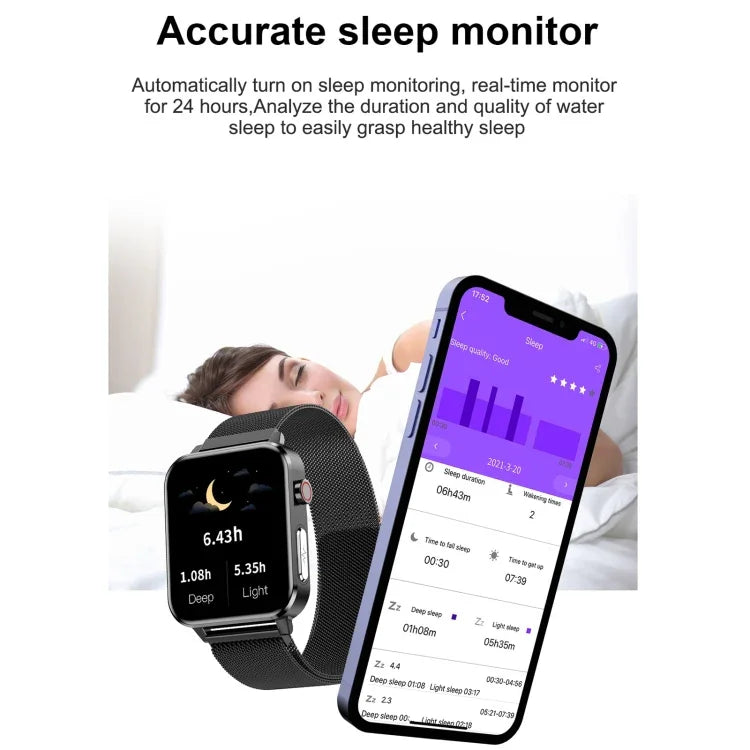 Đồng hồ thông minh màn hình màu TFT 1.7 inch E86 chống nước IP68, Hỗ trợ theo dõi oxy trong máu / Theo dõi nhiệt độ cơ thể / Chẩn đoán y tế AI, Kiểu: Dây đeo thép, Dây đeo thép (Đen)