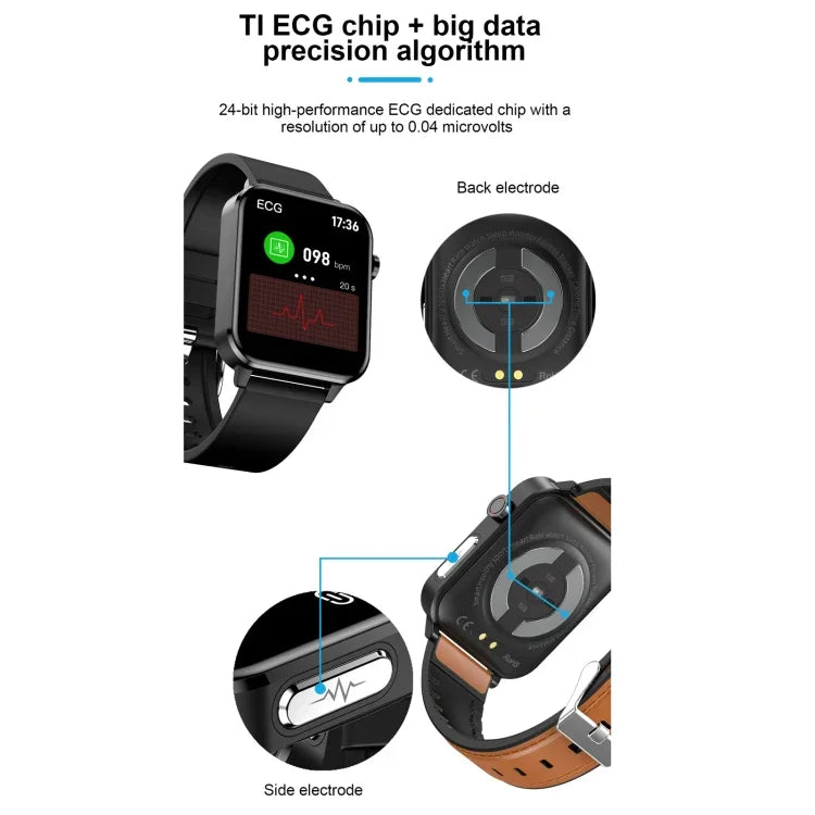 Đồng hồ thông minh màn hình màu TFT 1.7 inch E86 chống nước IP68, Hỗ trợ theo dõi oxy trong máu / Theo dõi nhiệt độ cơ thể / Chẩn đoán y tế AI, Kiểu: Dây đeo thép, Dây đeo thép (Đen)