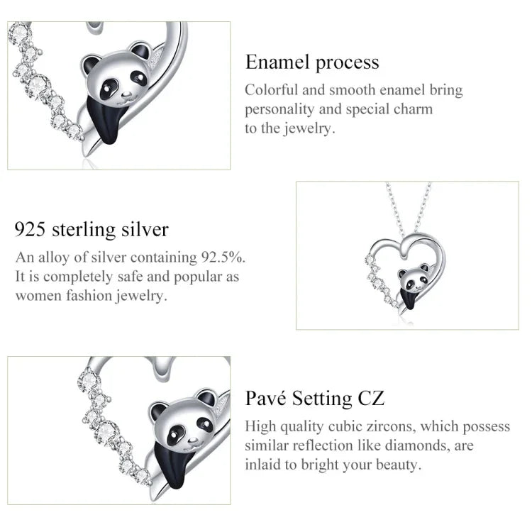 Dây chuyền nữ bạc S925 Sterling hình gấu trúc trái tim, Gấu trúc