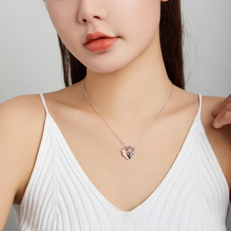 Dây chuyền nữ bạc S925 Sterling hình gấu trúc trái tim, Gấu trúc