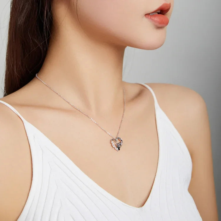 Dây chuyền nữ bạc S925 Sterling hình gấu trúc trái tim, Gấu trúc