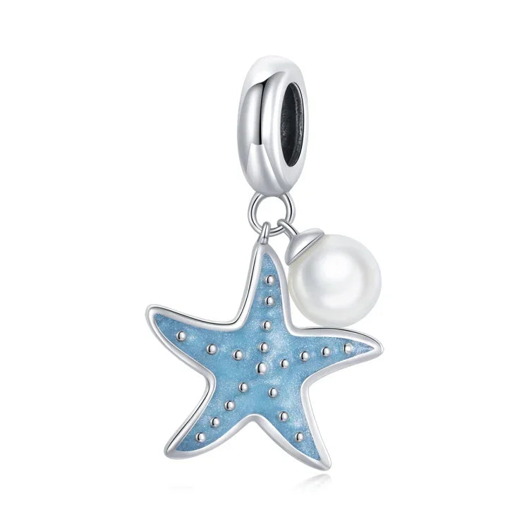Mặt dây chuyền bạc S925 Sterling hình sao biển phụ kiện vòng tay vòng cổ tự làm, Sao biển