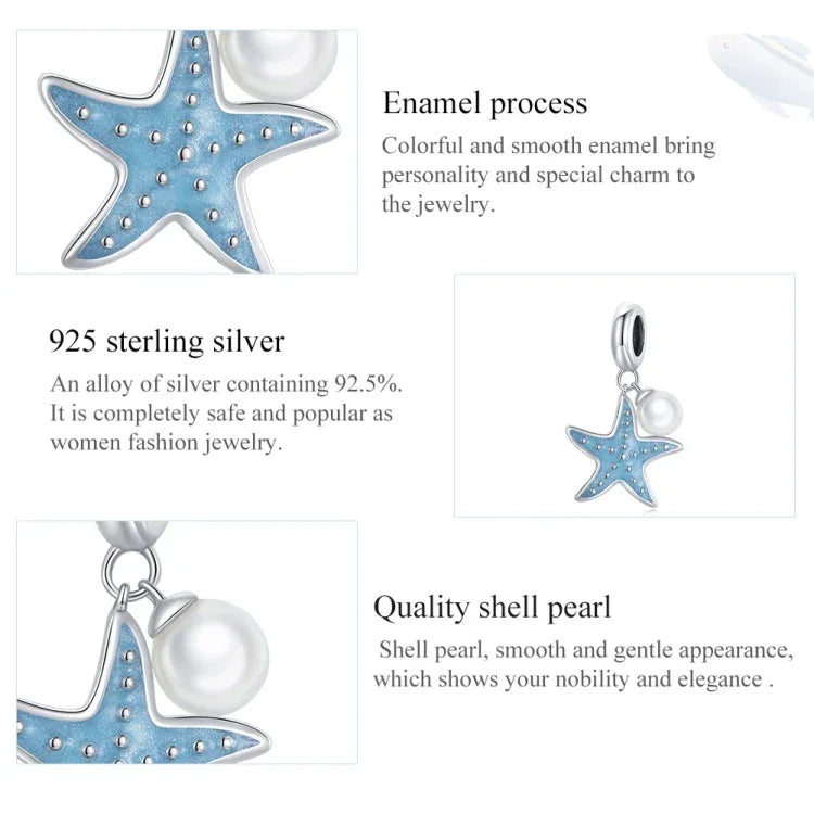 Mặt dây chuyền bạc S925 Sterling hình sao biển phụ kiện vòng tay vòng cổ tự làm, Sao biển