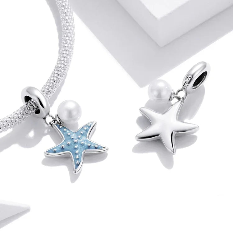 Mặt dây chuyền bạc S925 Sterling hình sao biển phụ kiện vòng tay vòng cổ tự làm, Sao biển