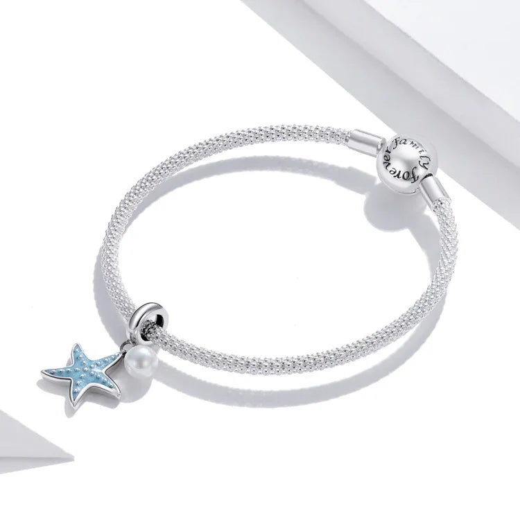 Mặt dây chuyền bạc S925 Sterling hình sao biển phụ kiện vòng tay vòng cổ tự làm, Sao biển