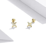 Bông tai nữ bạc S925 Sterling hình sao vàng, Sao vàng